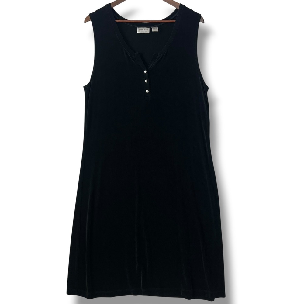 Chico's Travelers Dress‎ Size 3 XL Black Rhinestone Button Henley Ribbed Slinky